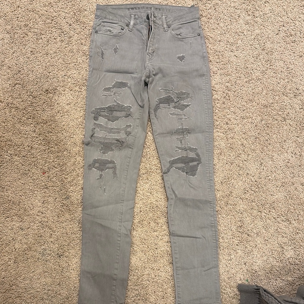 American Eagle Outfitters Gray Skinny Distressed Jeans